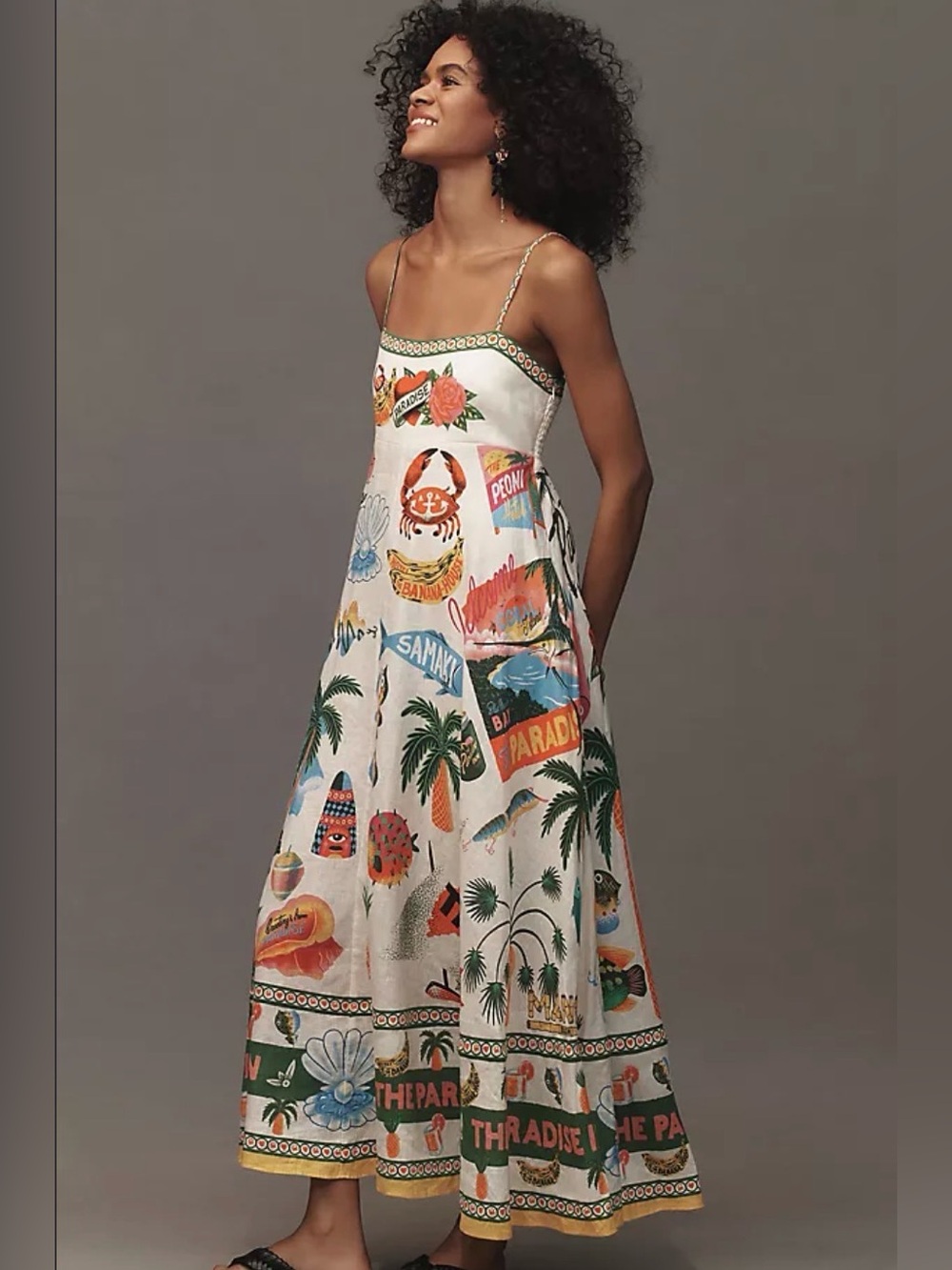 Joie Paradiso Linen Maxi Dress The Tropical Inn Coastal Chic Beachy Sz XS